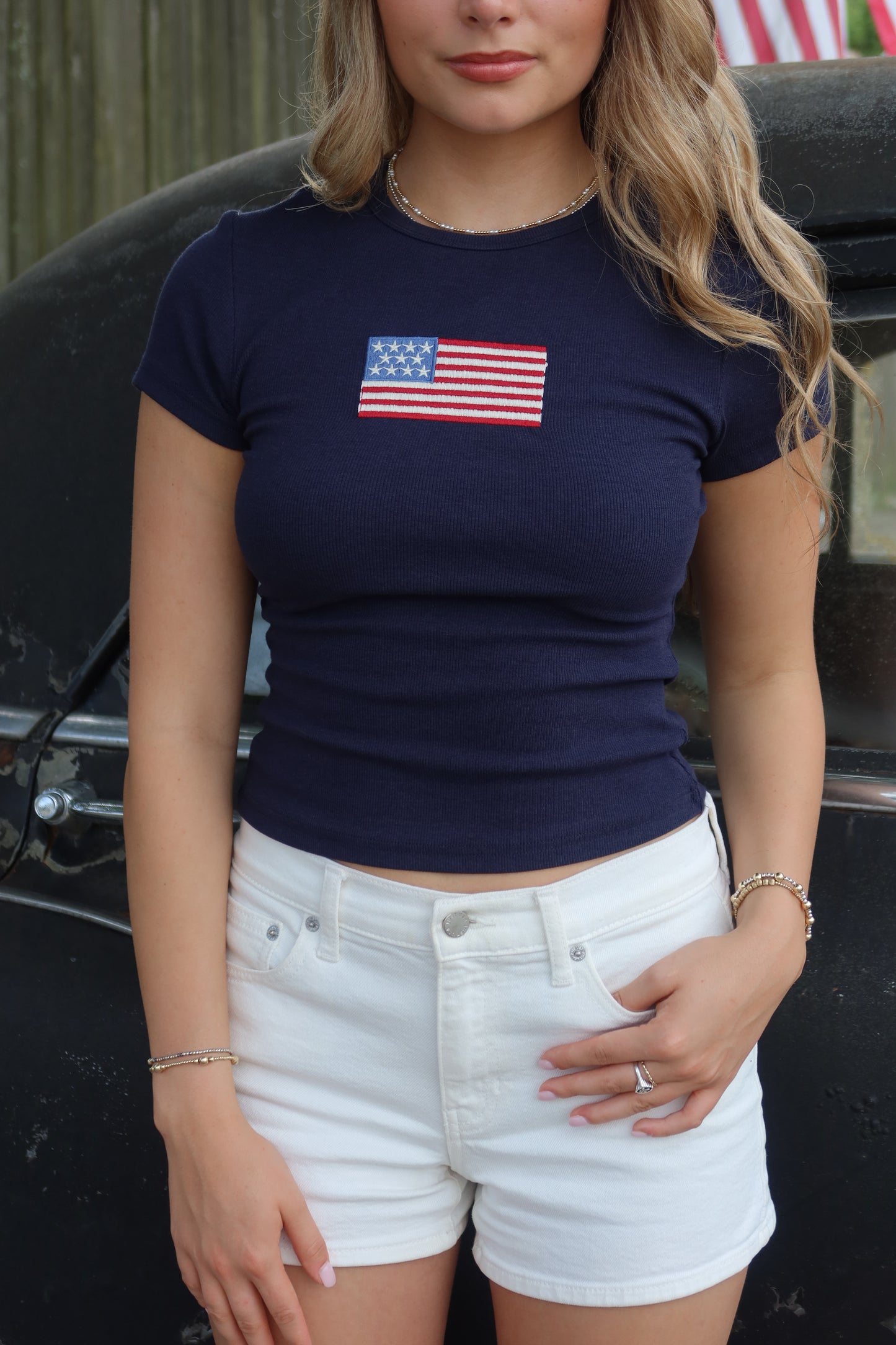 American Flag Embroidered Top