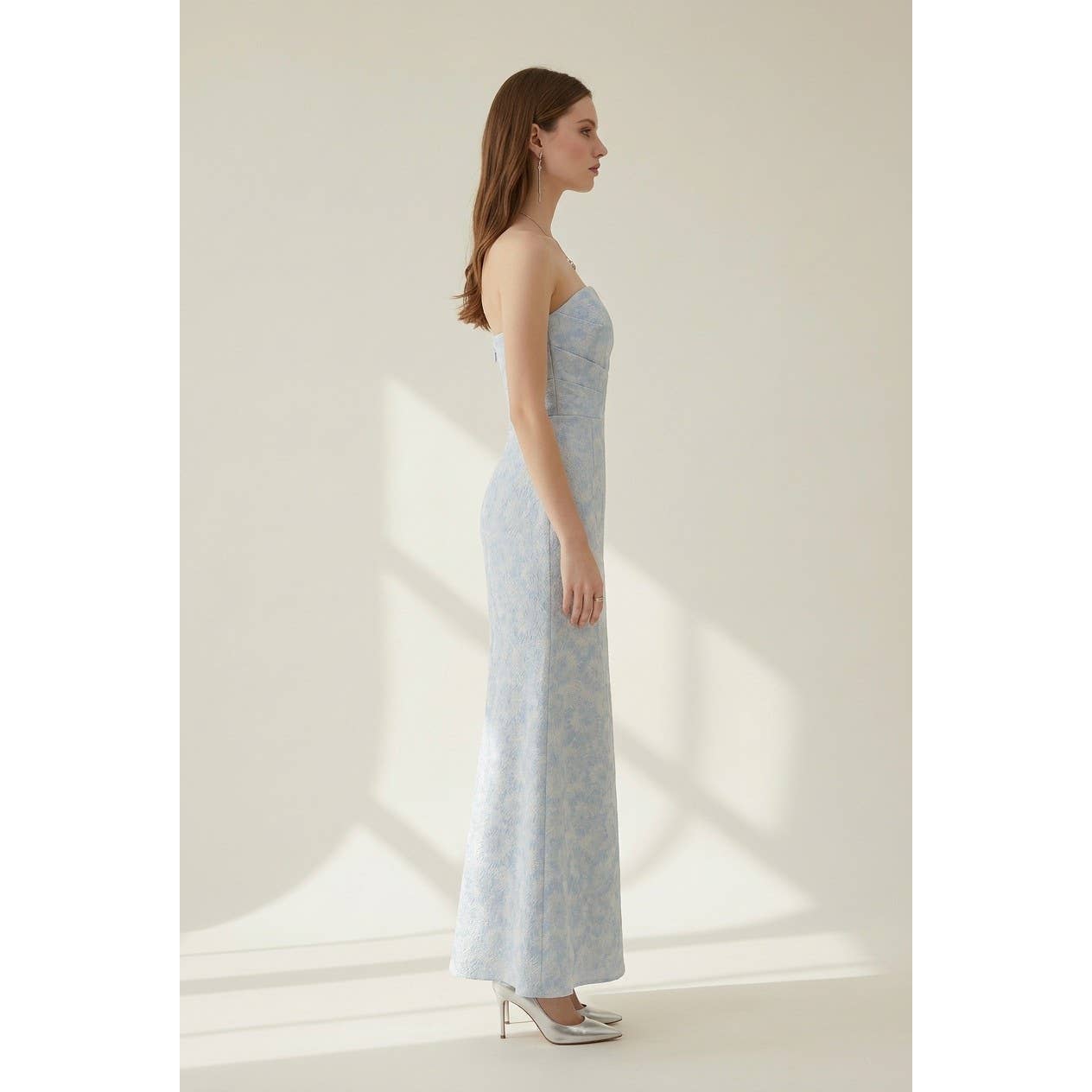 PLEATED DETAIL WITH MERMAID MAXI DRESS: LT BLUE / S-M-L(3-2-1)