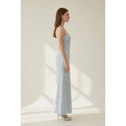PLEATED DETAIL WITH MERMAID MAXI DRESS: LT BLUE / S-M-L(3-2-1)
