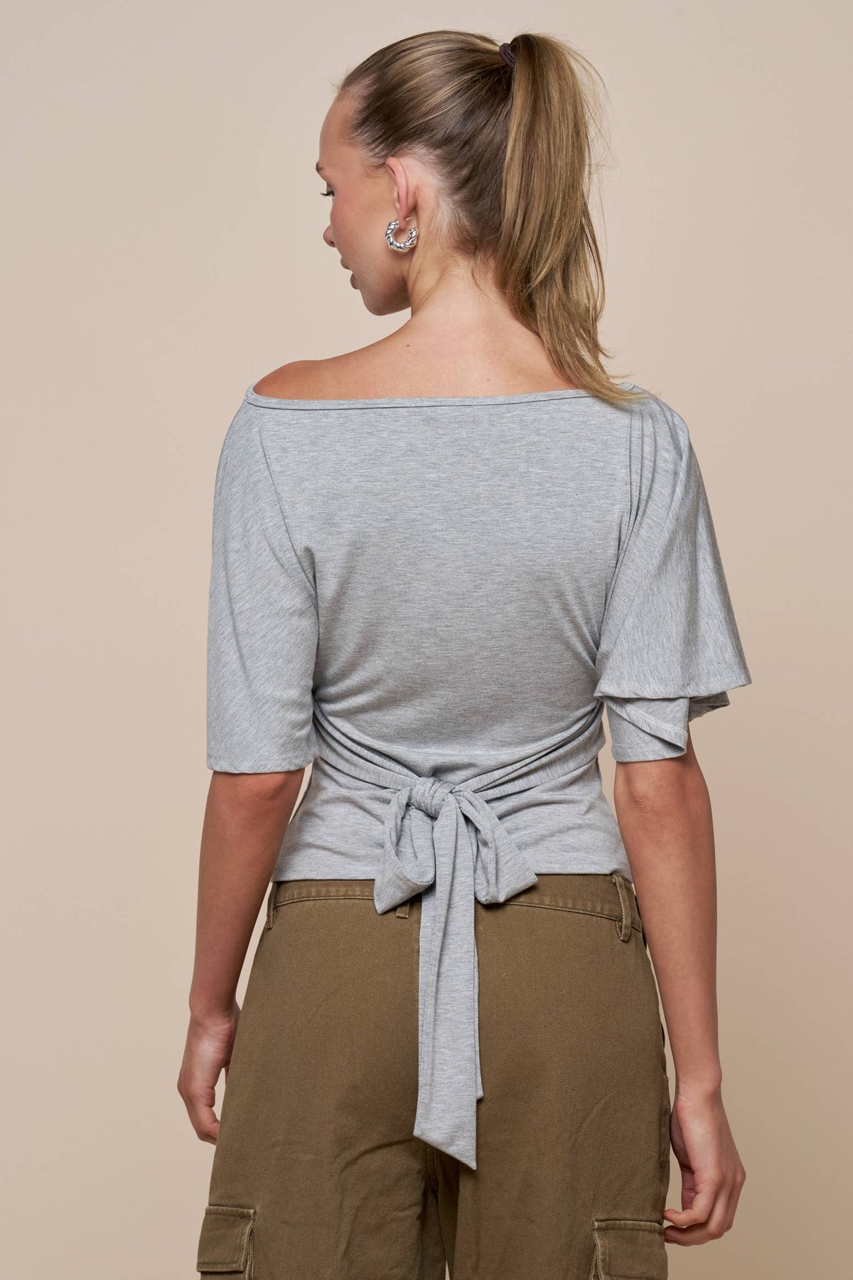 Bell Sleeve Back Tie Top: Black / S
