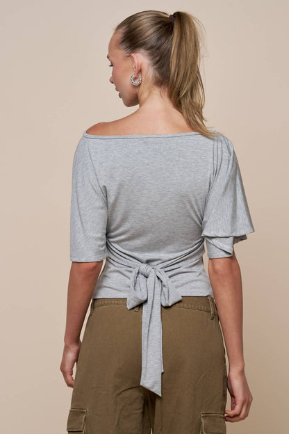 Bell Sleeve Back Tie Top: Black / S