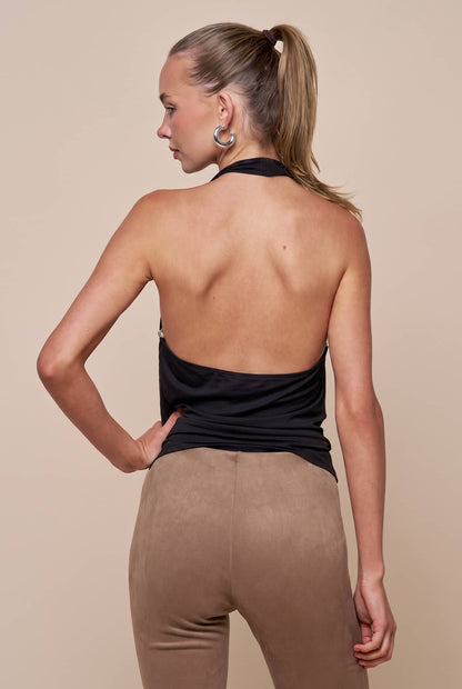Halter Cowl Neck Top: Brown / S