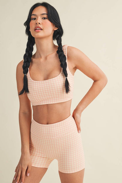 Gingham Print Ruched Bra Top: Pink Gingham SS26 / S