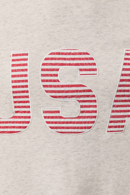 "USA" LONG SLEEVE CREW NECK OVERSIZED SWEATSHIRT: LT H GREY / XS