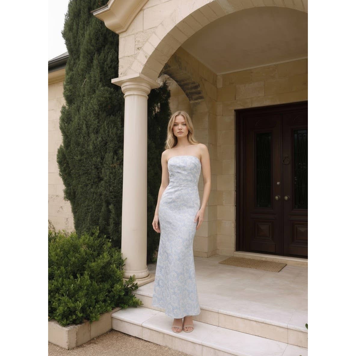 PLEATED DETAIL WITH MERMAID MAXI DRESS: LT BLUE / S-M-L(3-2-1)