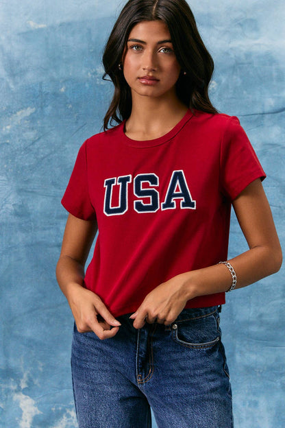 USA SHORT SLEEVE ROUND NECK BABY TEE: NAVY / XS