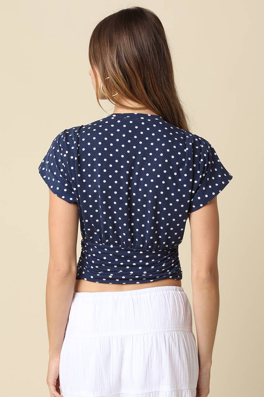 Kiley Polka Dot Crop Top: Navy Ivory / Contemporary / S