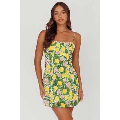 LEMON FLORAL MINI DRESS / ST4068D12: LEMON / XS-S-M-L(1-3-2-1)