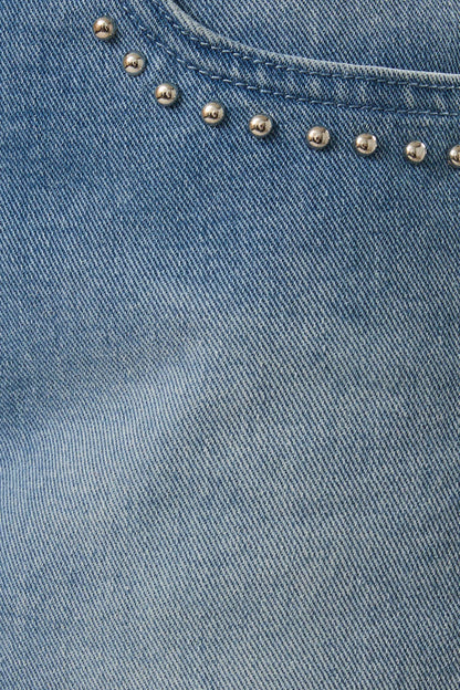 LOW RISE DENIM SKORT: DENIM / XS