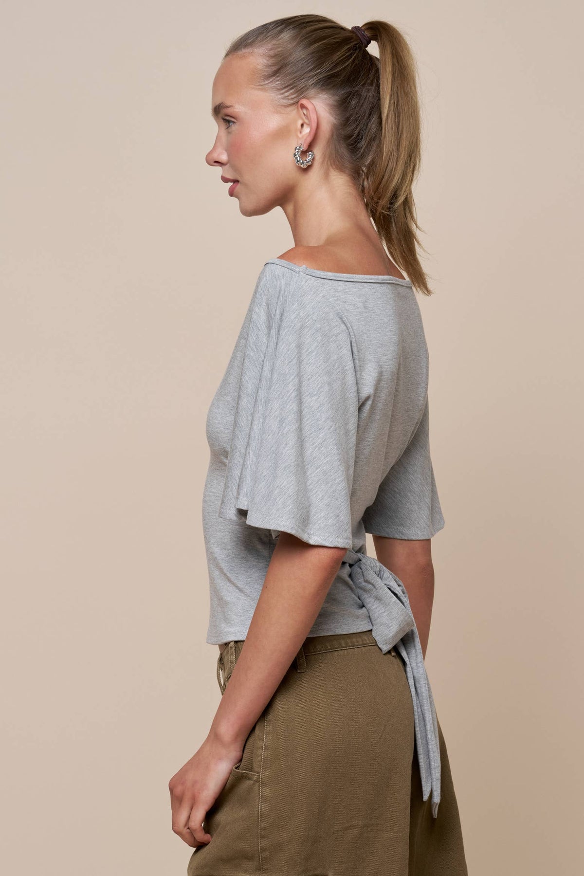 Bell Sleeve Back Tie Top: Black / S