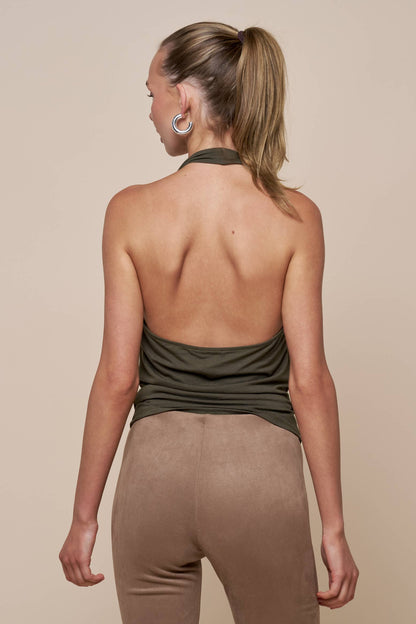 Halter Cowl Neck Top: Brown / S