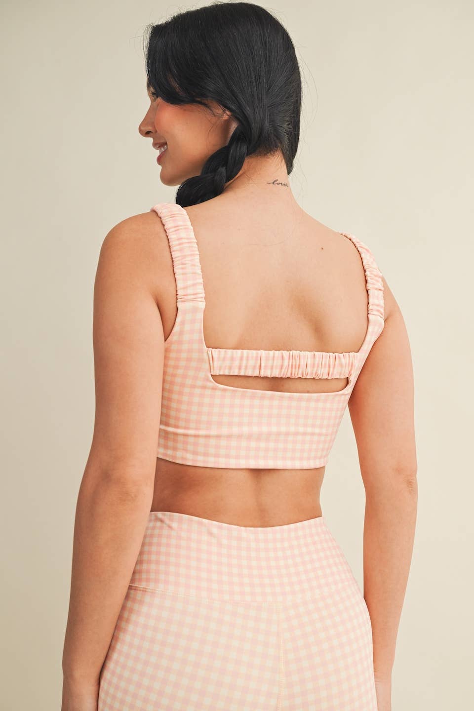 Gingham Print Ruched Bra Top: Pink Gingham SS26 / S