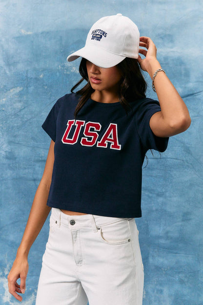 USA SHORT SLEEVE ROUND NECK BABY TEE: NAVY / XS