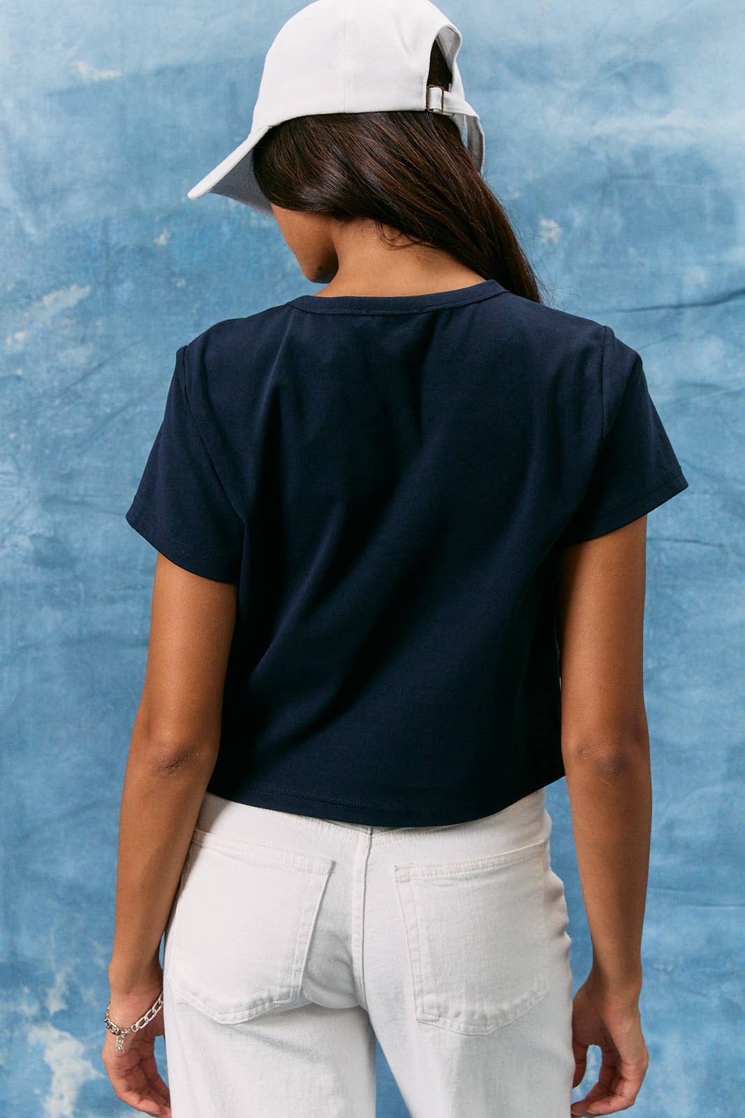 USA SHORT SLEEVE ROUND NECK BABY TEE: NAVY / XS
