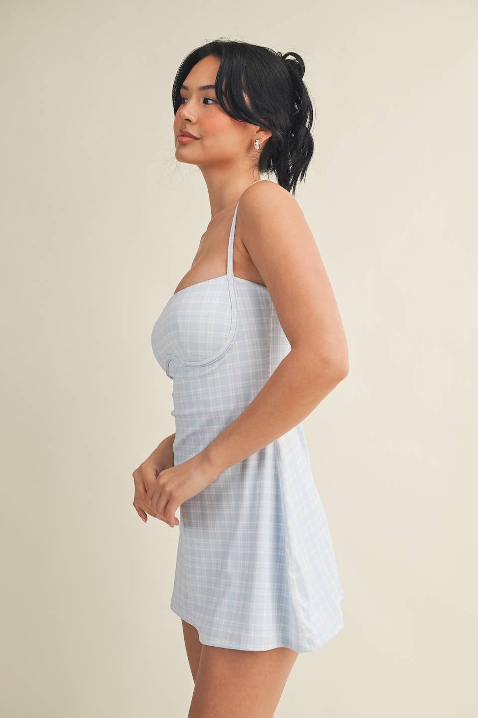 Plaid Print Sweetheart Dress : Pink / S