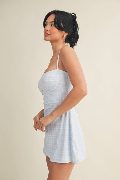 Plaid Print Sweetheart Dress : Pink / S