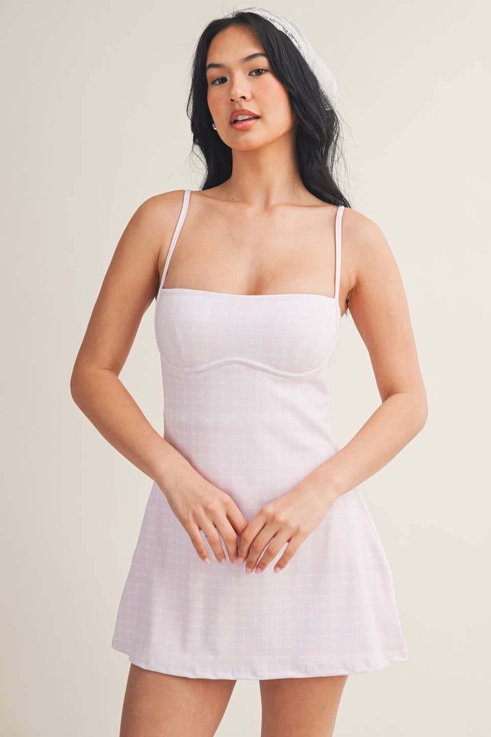 Plaid Print Sweetheart Dress : Blue / S
