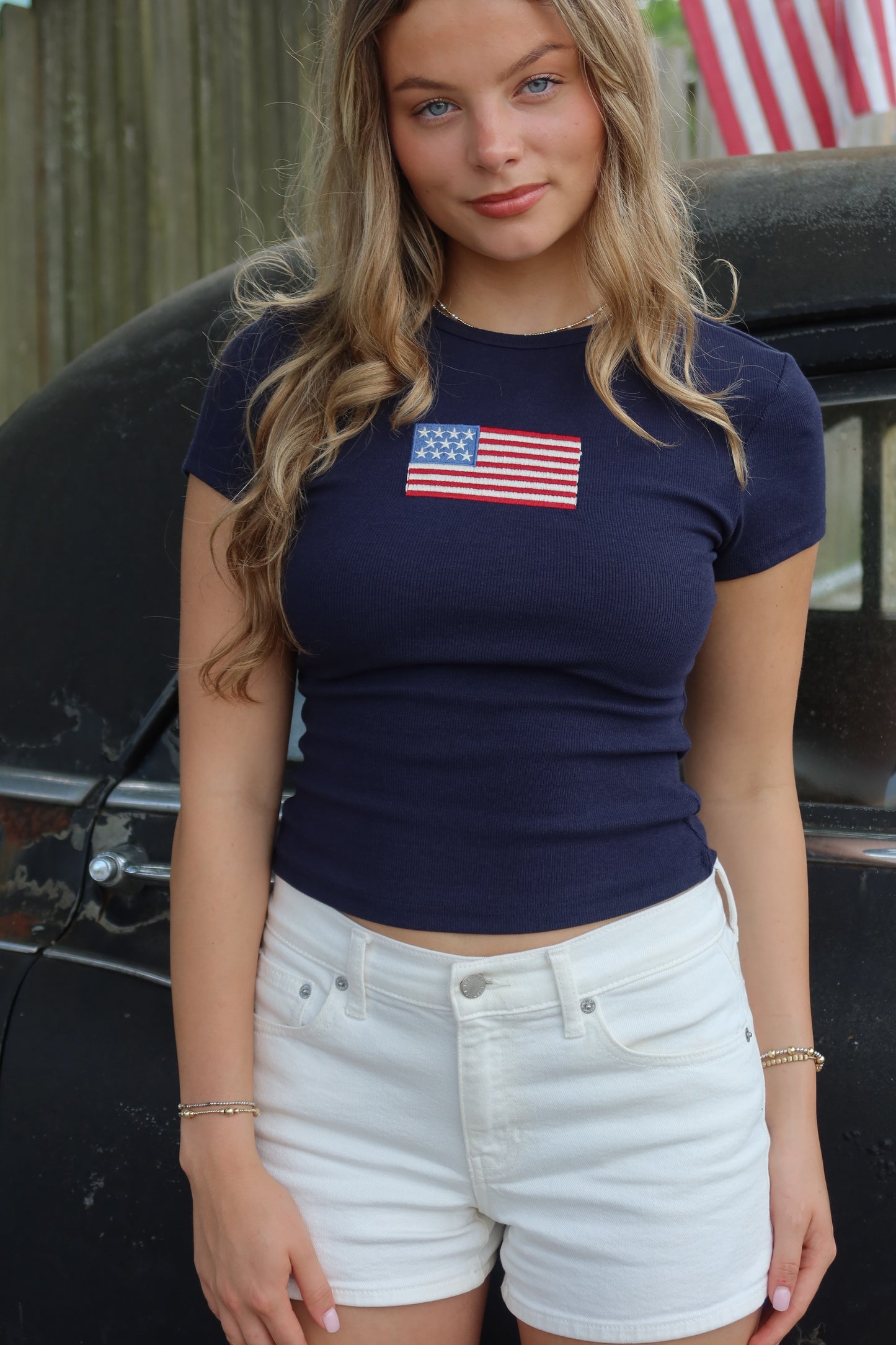 American Flag Embroidered Top