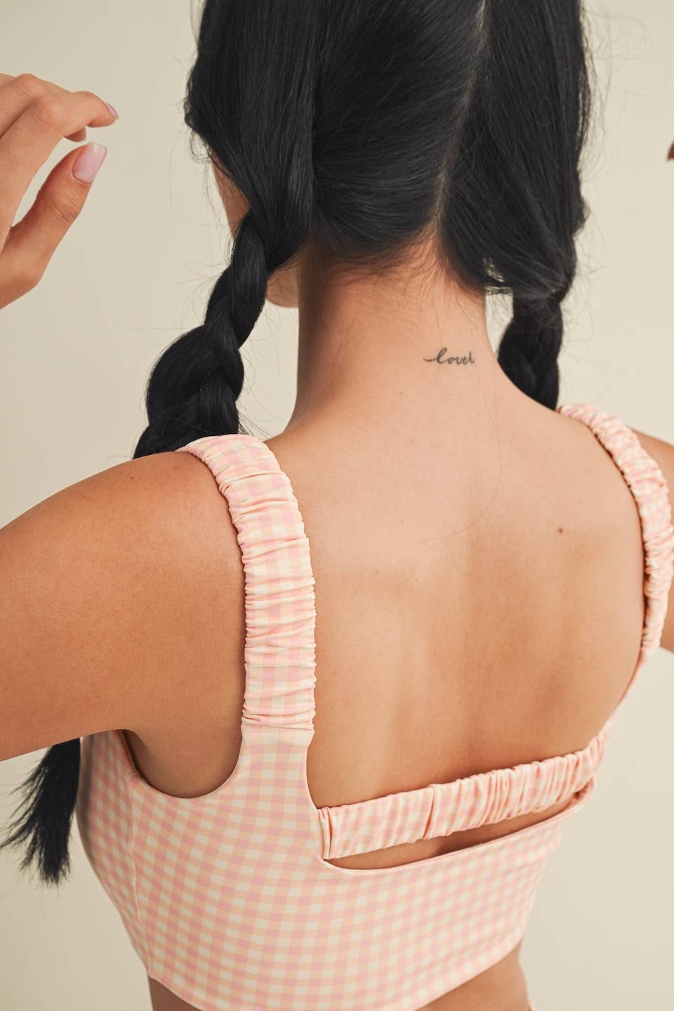 Gingham Print Ruched Bra Top: Pink Gingham SS26 / S
