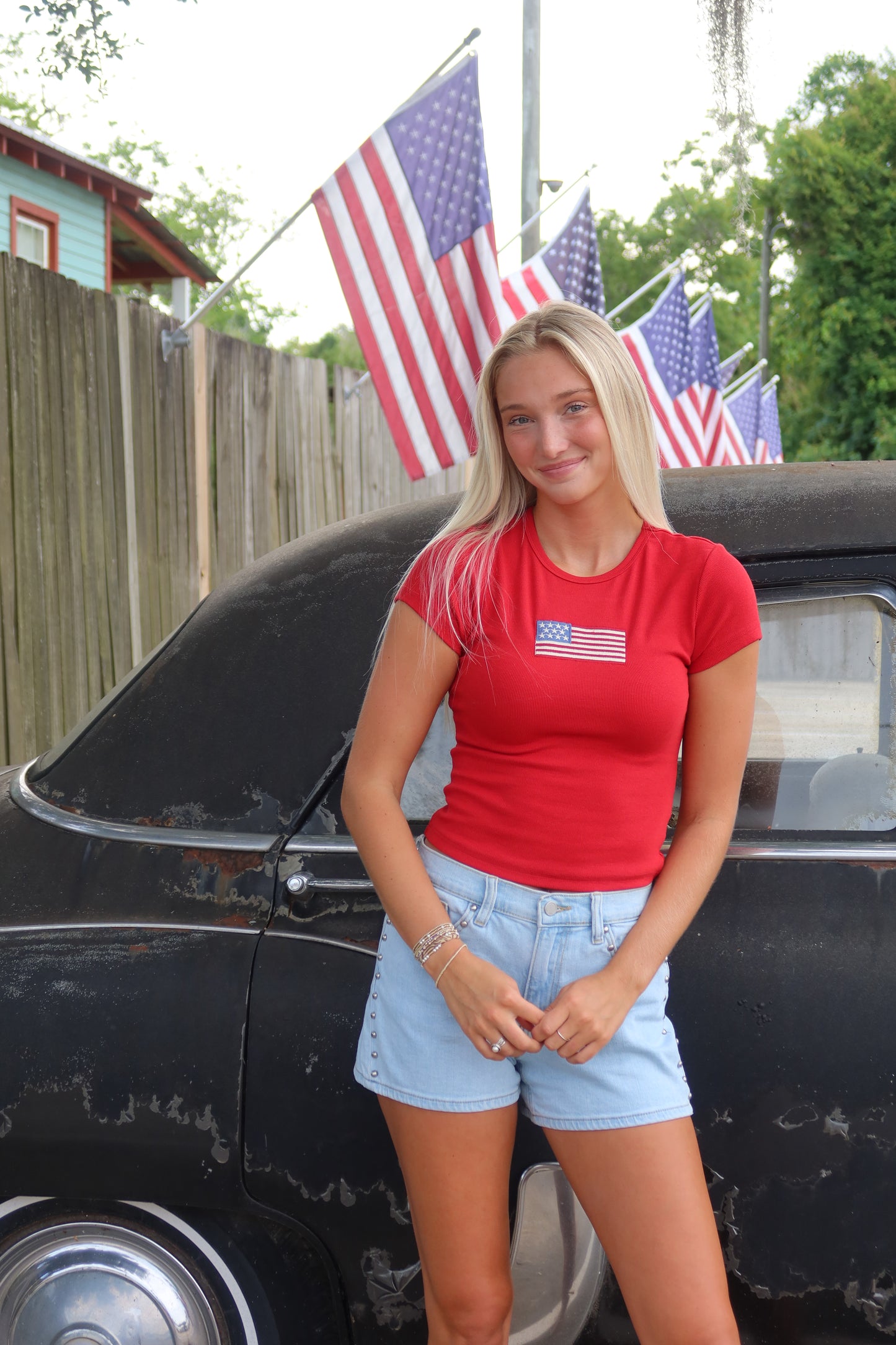 American Flag Embroidered Top