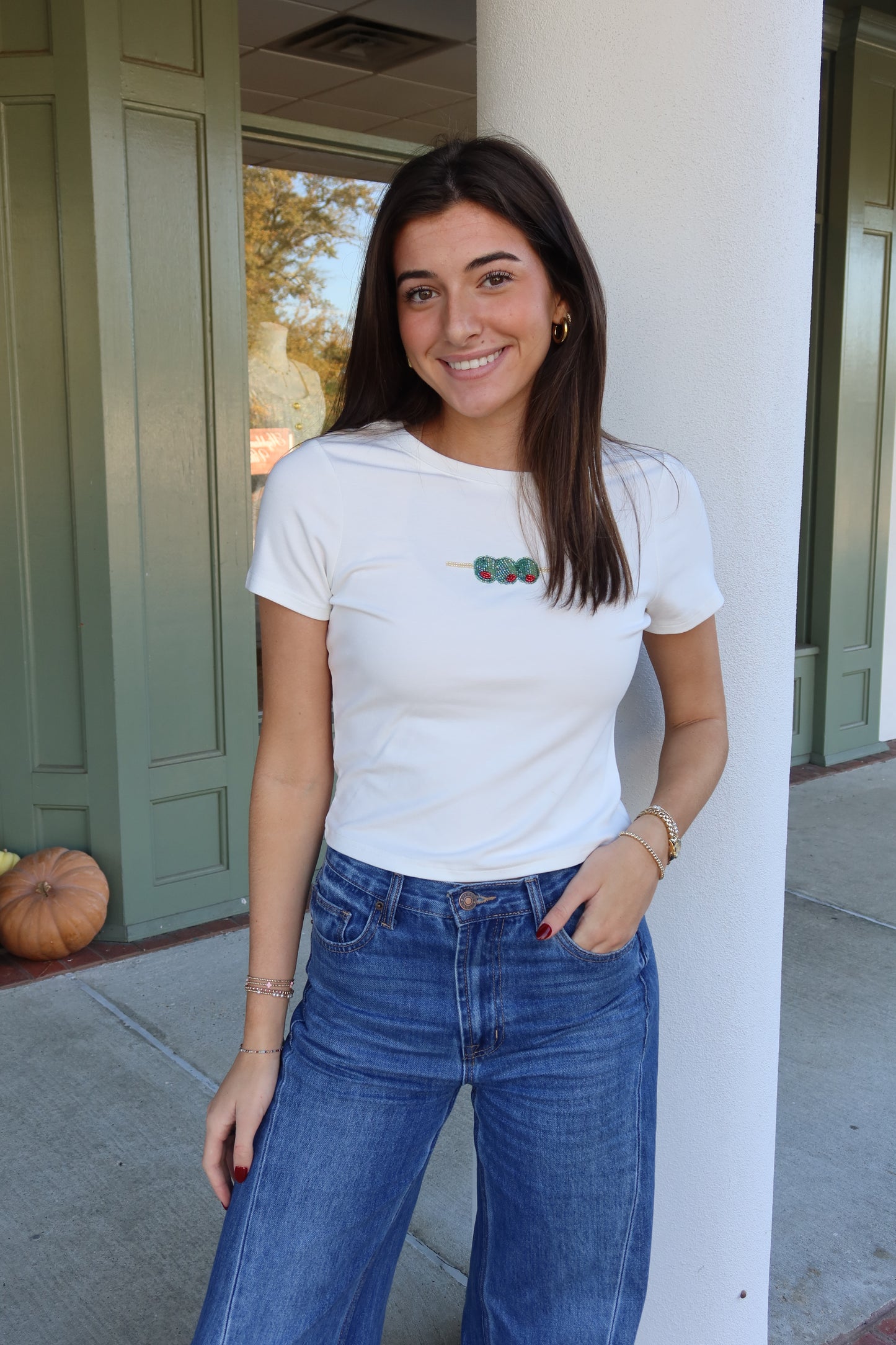 Beaded Olive Tee