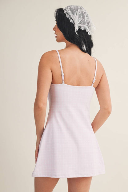 Plaid Print Sweetheart Dress : Blue / S