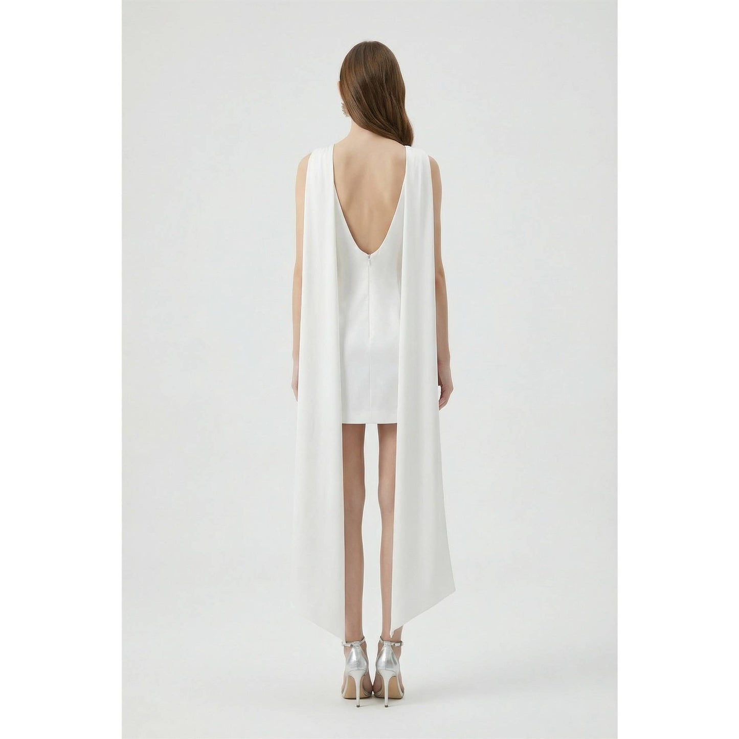 DRAPED COWL NECKLINE MINI DRESS: OFF WHITE / S-M-L(3-2-1)
