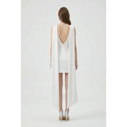 DRAPED COWL NECKLINE MINI DRESS: OFF WHITE / S-M-L(3-2-1)