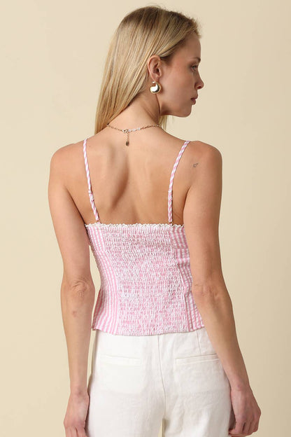 Taryn Pinstripe Peplum Cami Top: Pink Stripe / Contemporary / S