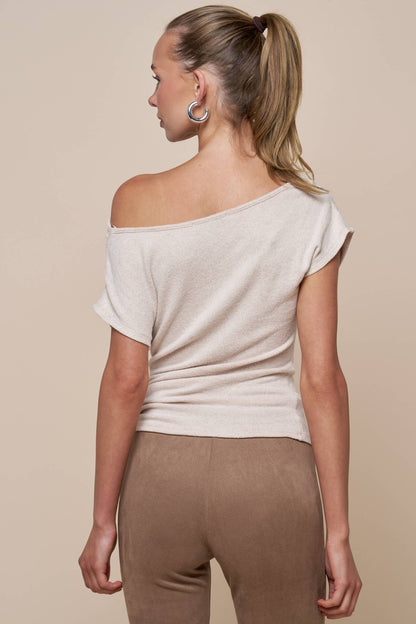 Gathered Asymmetrical Off Shoulder Top: H Grey / S