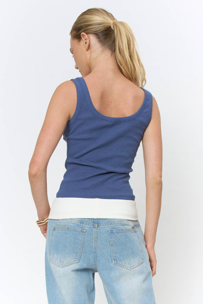 BKT1086C - APPLIQUE DETAILED RIB SLEEVELESS TOP: OFF WHITE / S-M-L (3-2-1)