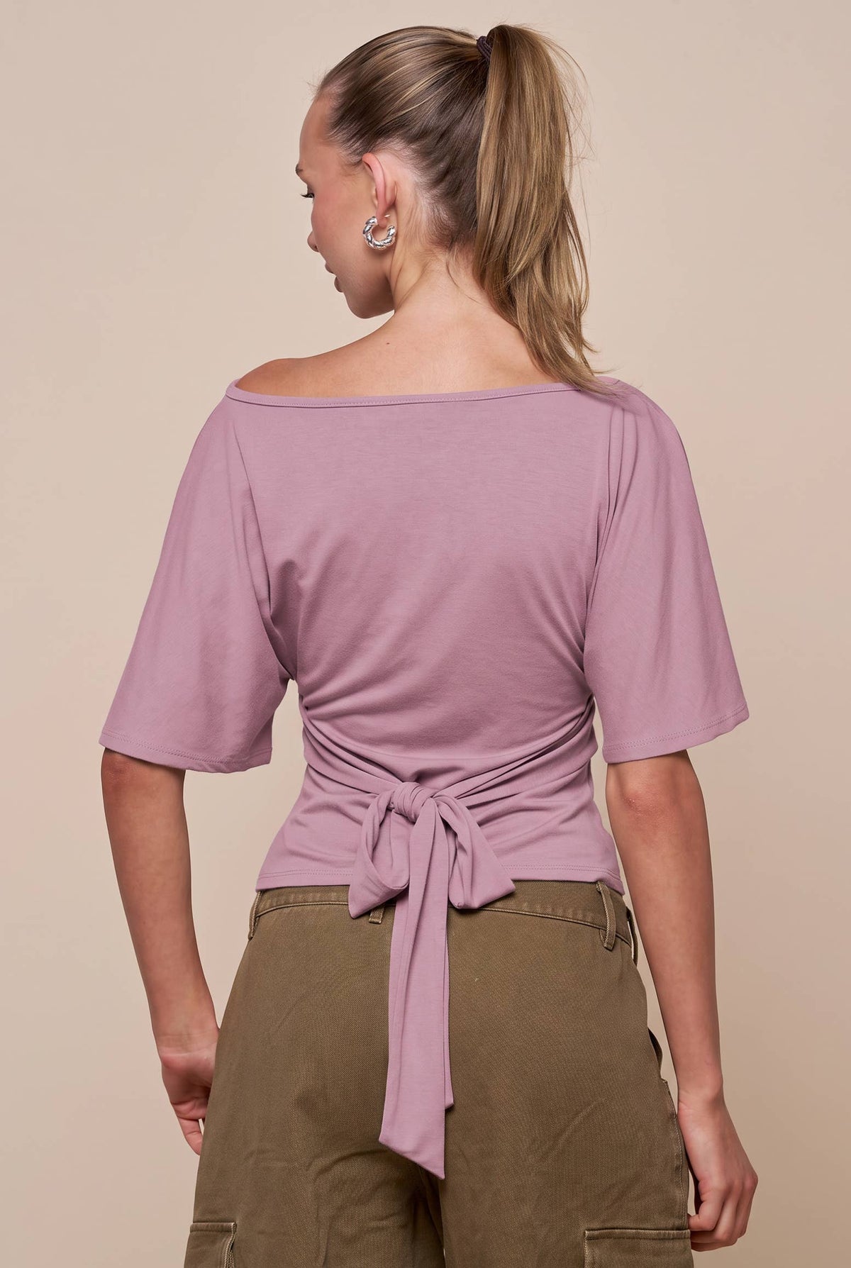 Bell Sleeve Back Tie Top: Black / S
