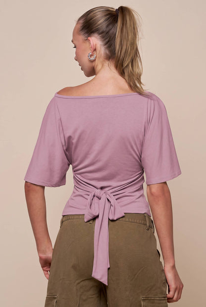 Bell Sleeve Back Tie Top: Black / S
