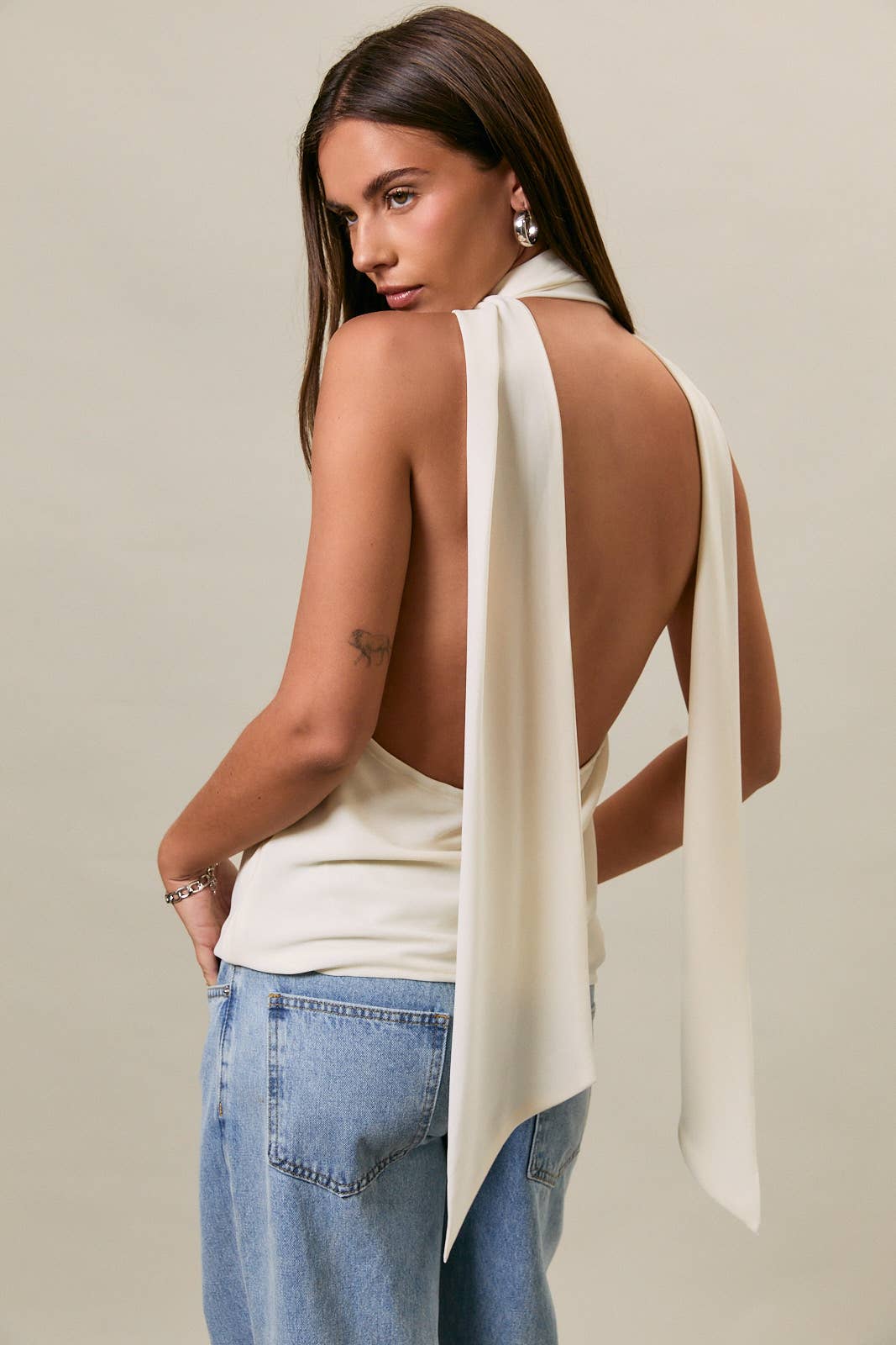 COWL NECK TOP WITH ATTACHED SCARF: LT PINK / XS