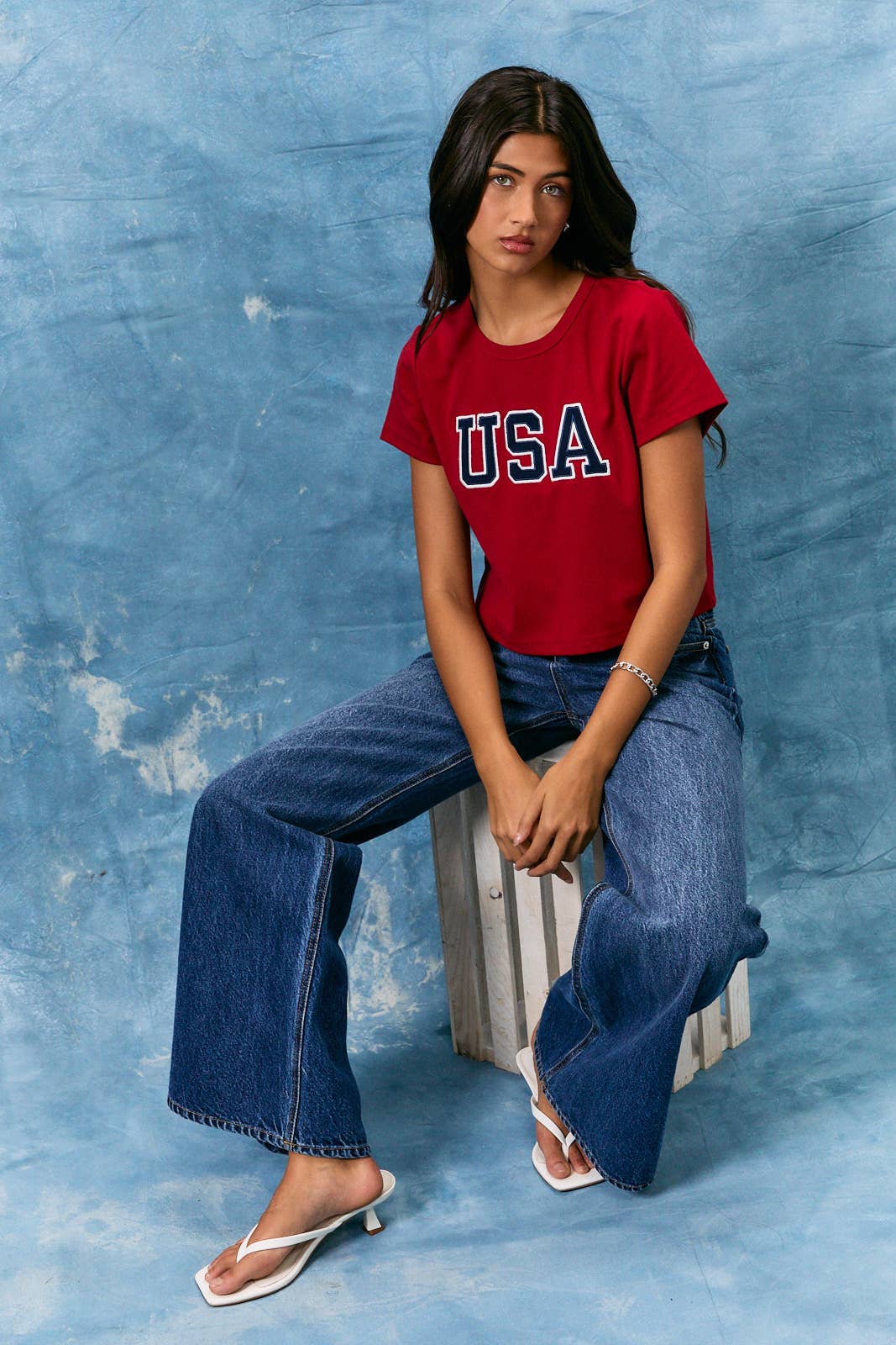 USA SHORT SLEEVE ROUND NECK BABY TEE: NAVY / XS