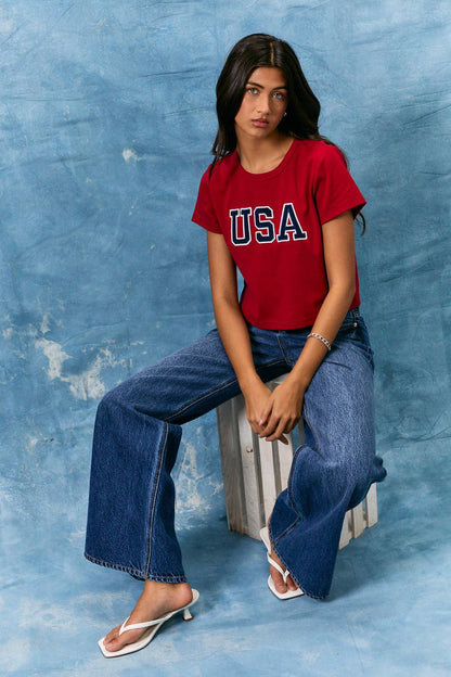 USA SHORT SLEEVE ROUND NECK BABY TEE: NAVY / XS
