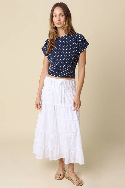 Kiley Polka Dot Crop Top: Navy Ivory / Contemporary / S