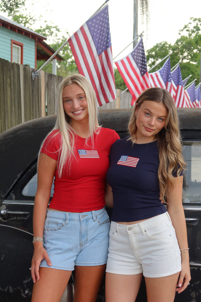 American Flag Embroidered Top