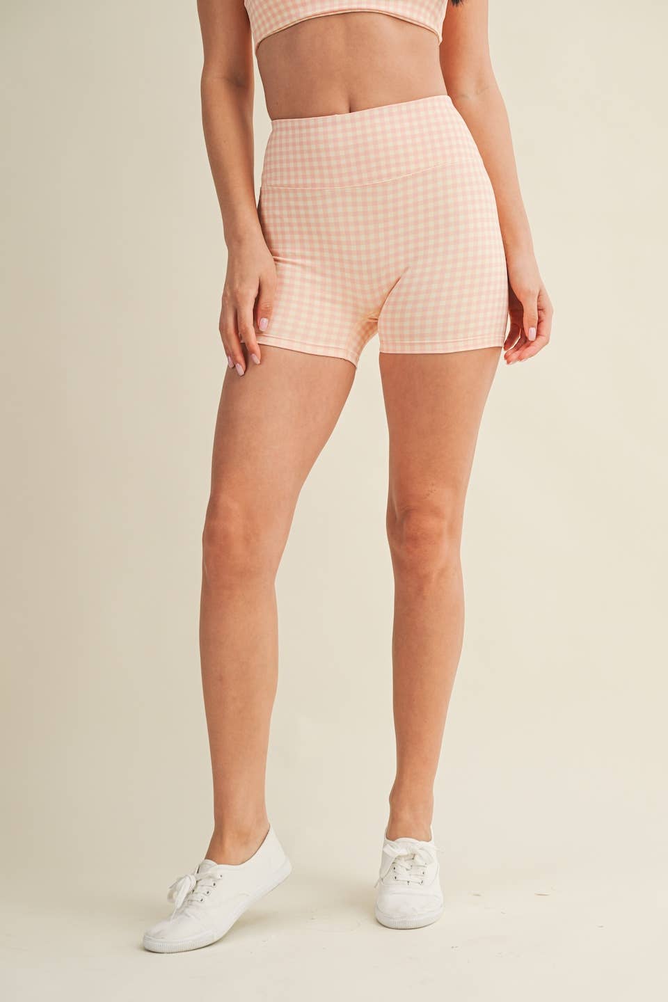 Gingham Print Biker Shorts: Pink Gingham / S