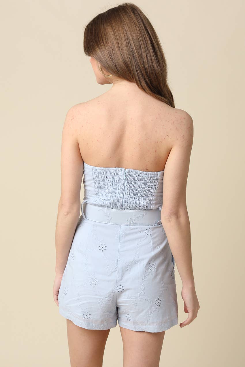 Kaya Strapless Belted Romper: White / Contemporary / S