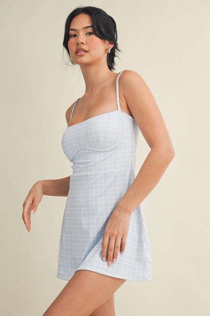 Plaid Print Sweetheart Dress : Pink / S