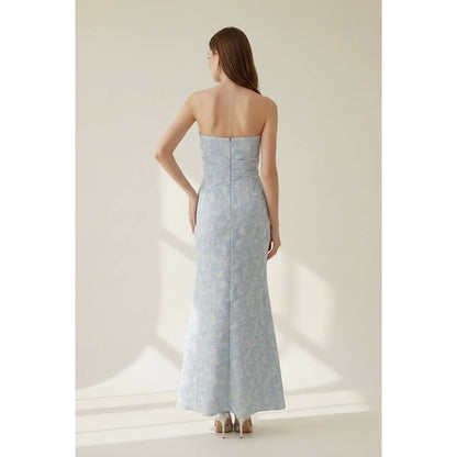 PLEATED DETAIL WITH MERMAID MAXI DRESS: LT BLUE / S-M-L(3-2-1)