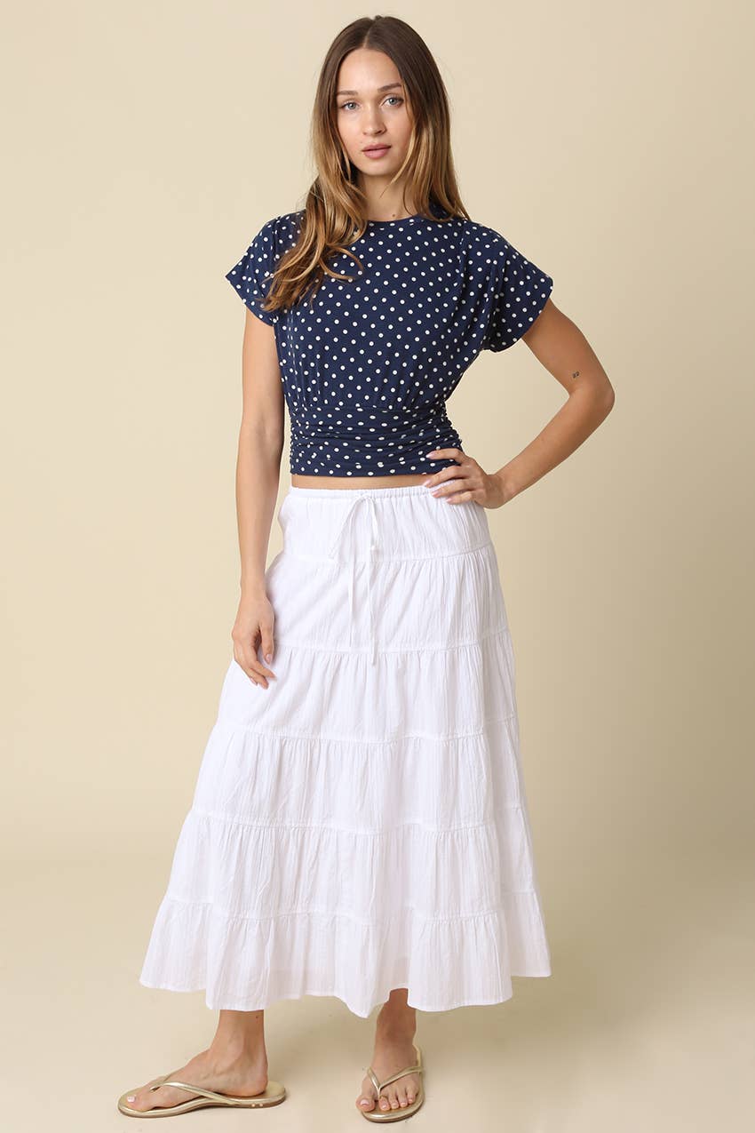 Kiley Polka Dot Crop Top: Navy Ivory / Contemporary / S