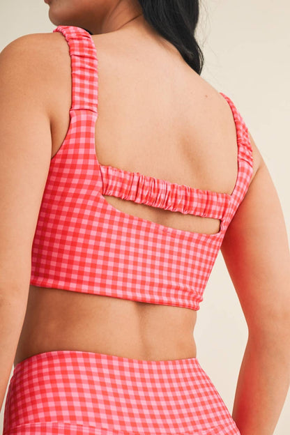 Gingham Print Ruched Bra Top: Pink Gingham SS26 / S