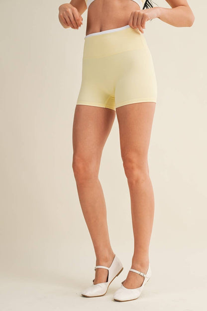 Contrast Binding Biker Shorts: Lemon / S