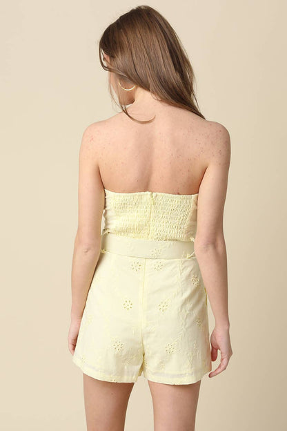 Kaya Strapless Belted Romper: White / Contemporary / S