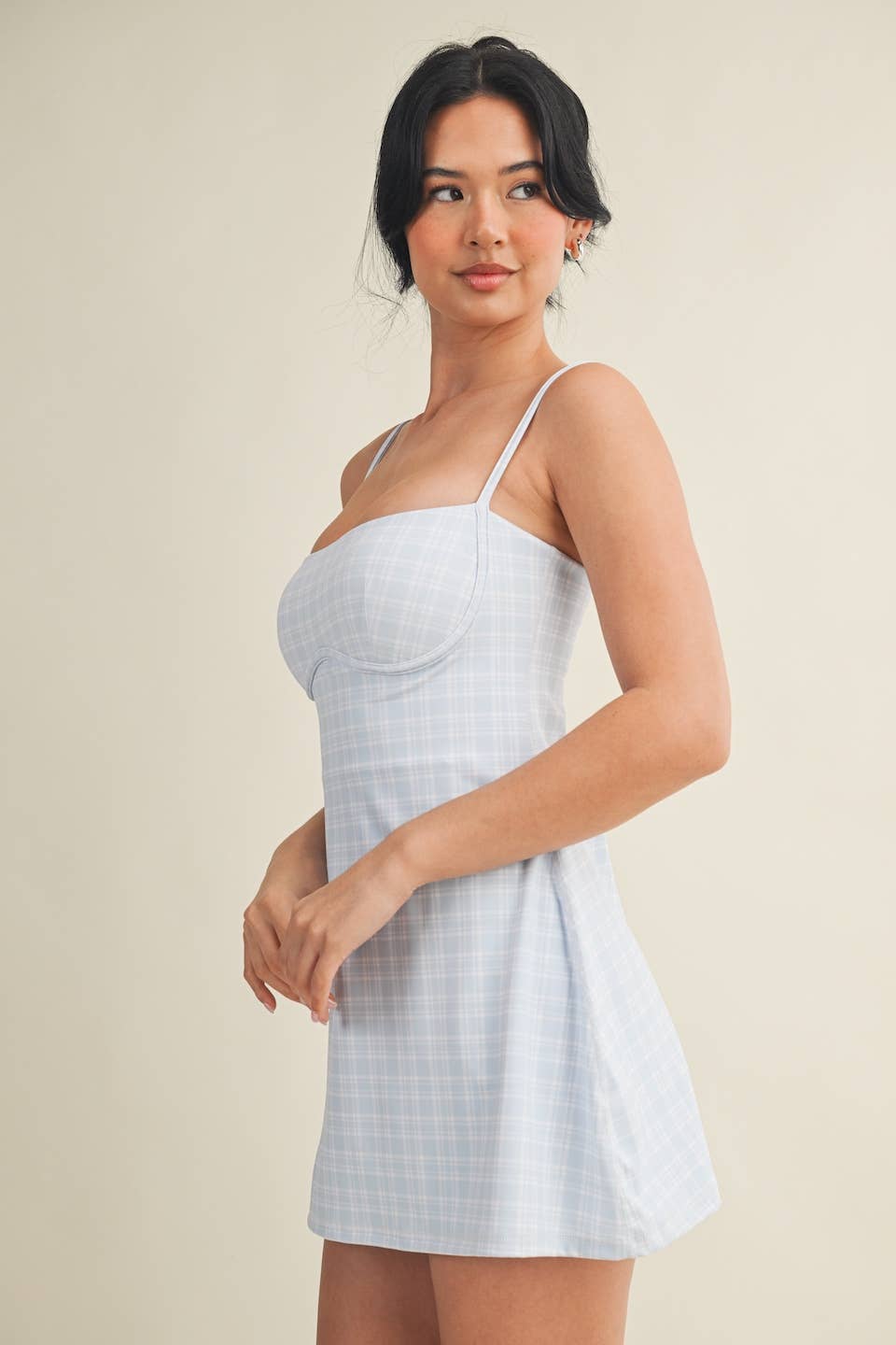 Plaid Print Sweetheart Dress : Pink / S