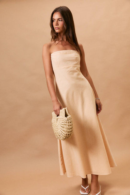 TUBE FLARE MIDI DRESS: WHITE-YELLOW STRIPE / XS