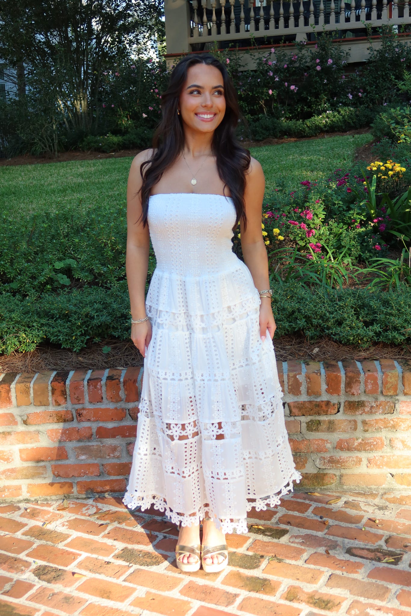 bianca midi dress Bianca 100% Cotton Smocked Floral Midi Dress in Off White Large
