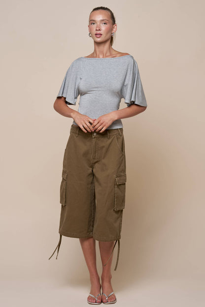 Bell Sleeve Back Tie Top: Black / S